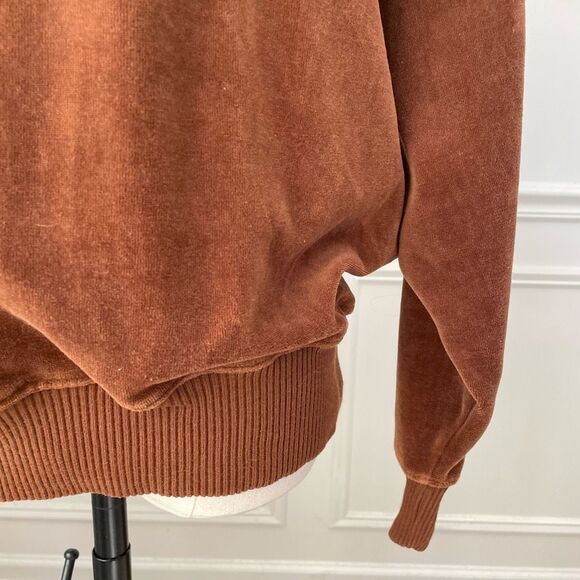 Vintage 80s Gloria Vanderbilt Brown Velour Mock Neck Pullover M - Picture 5 of 7